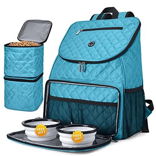 Live At Space - Travel Dog Backpack - Detachable Food Container for Pet Supplies Gear Bag Traveling with 2 Silicone Collapsible and Bask