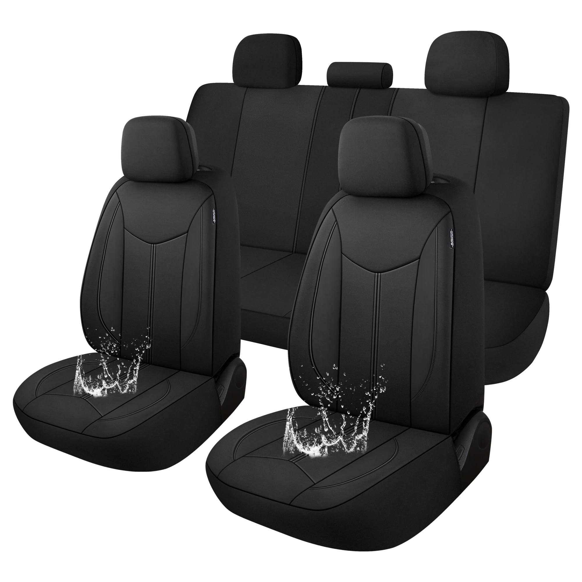 Front. VEGA AUTOMOTIVE - Neoprene Car Seat Cover Seats Waterproof Covers For Cars Universal Fit Interior Covers sedan Truck Suv - Black Fullset（2016-2023）.