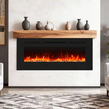 Front. Ihomeadore - 42" Electric Wall-Mounted Recessed Fireplace Insert with Remote, Adjustable Flame Color and Speed - Black.