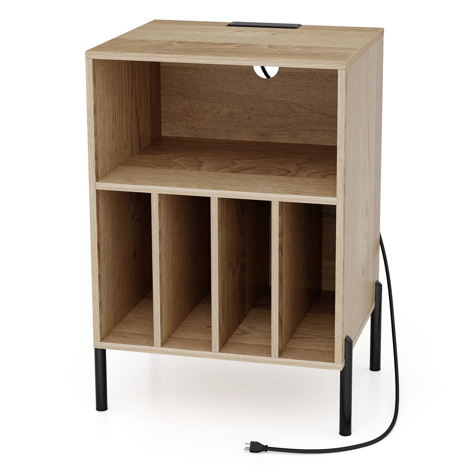 Ecooso - Record Player Stand with Vinyl Storage Shelf and Charging Station, Turntable Cabinet - Brown