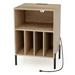 Ecooso - Record Player Stand with Vinyl Storage Shelf and Charging Station, Turntable Cabinet - Brown