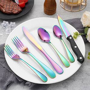 Back. KOOMADE - KOOMADE 24/48PCS Flatware Set Steak Knives Kitchen Utensils and Cutlery of High Quality Construction - Rainbow 24-Piece Set.