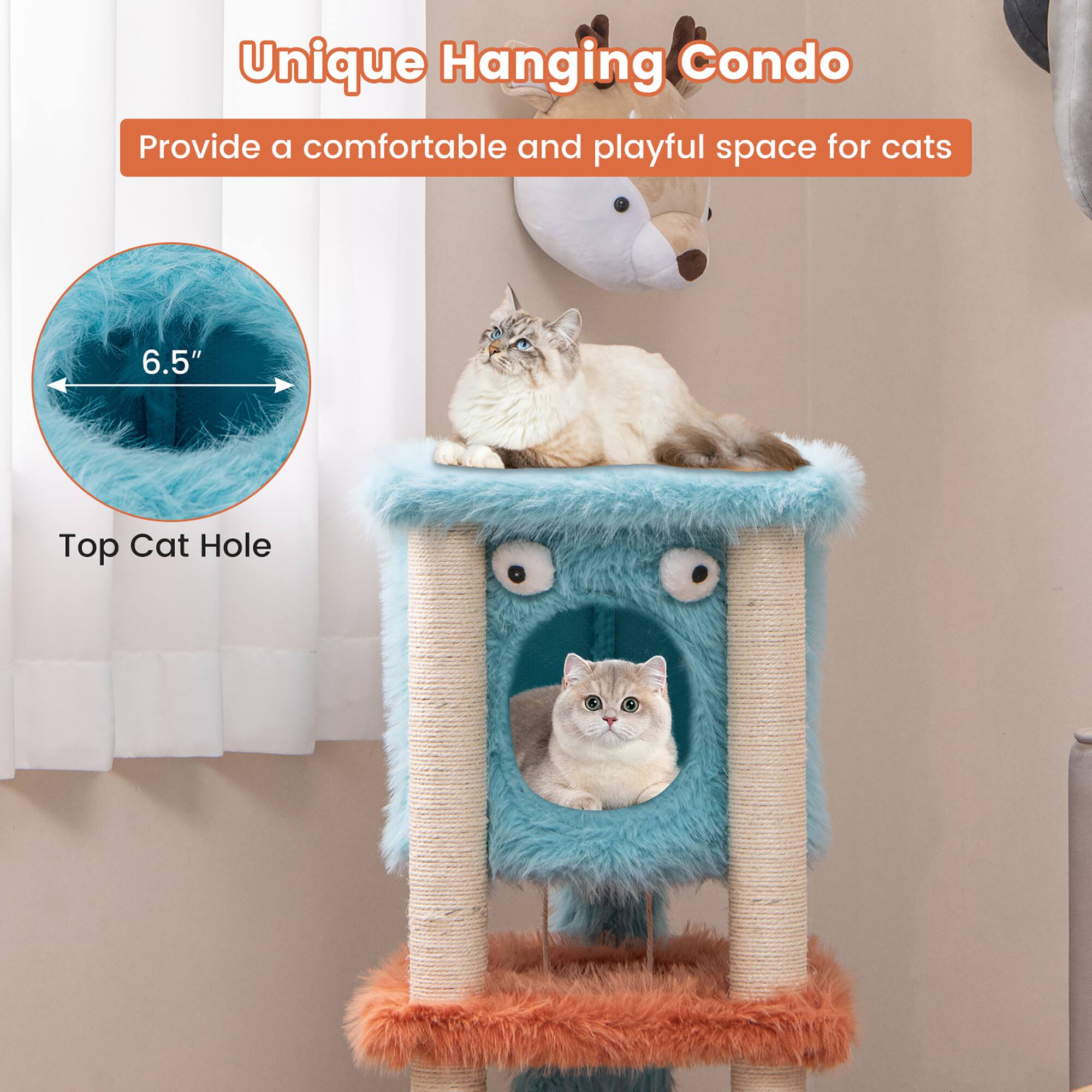 Unique Hanging Condo  
Provide a comfortable and playful space for cats  

6.5" Top Cat Hole