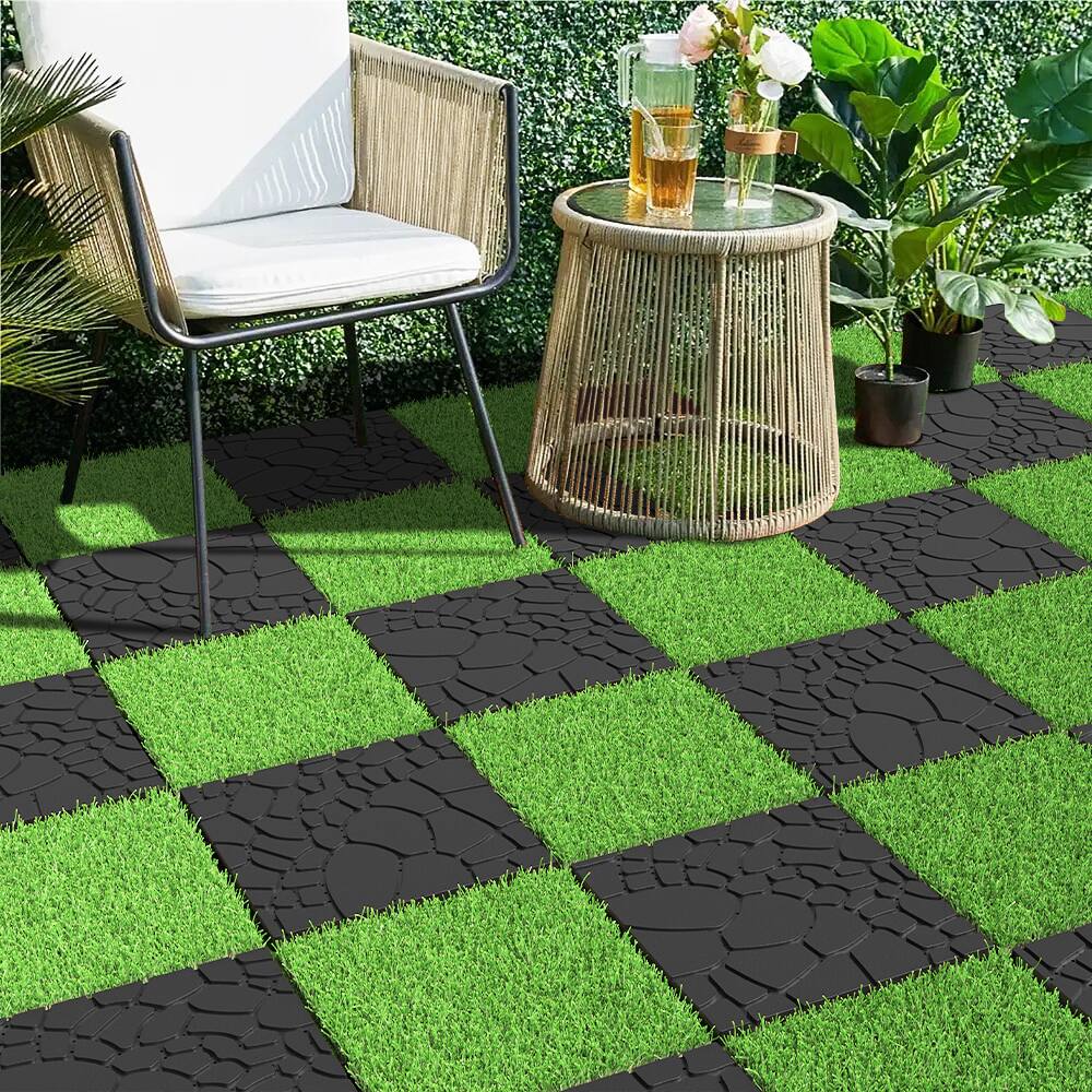 Alt View 4. Loheer - 44PCS 12 Inch Interlocking Patio Deck Tiles Stone Pattern Outdoor Flooring Porch Poolside Balcony - Grey.