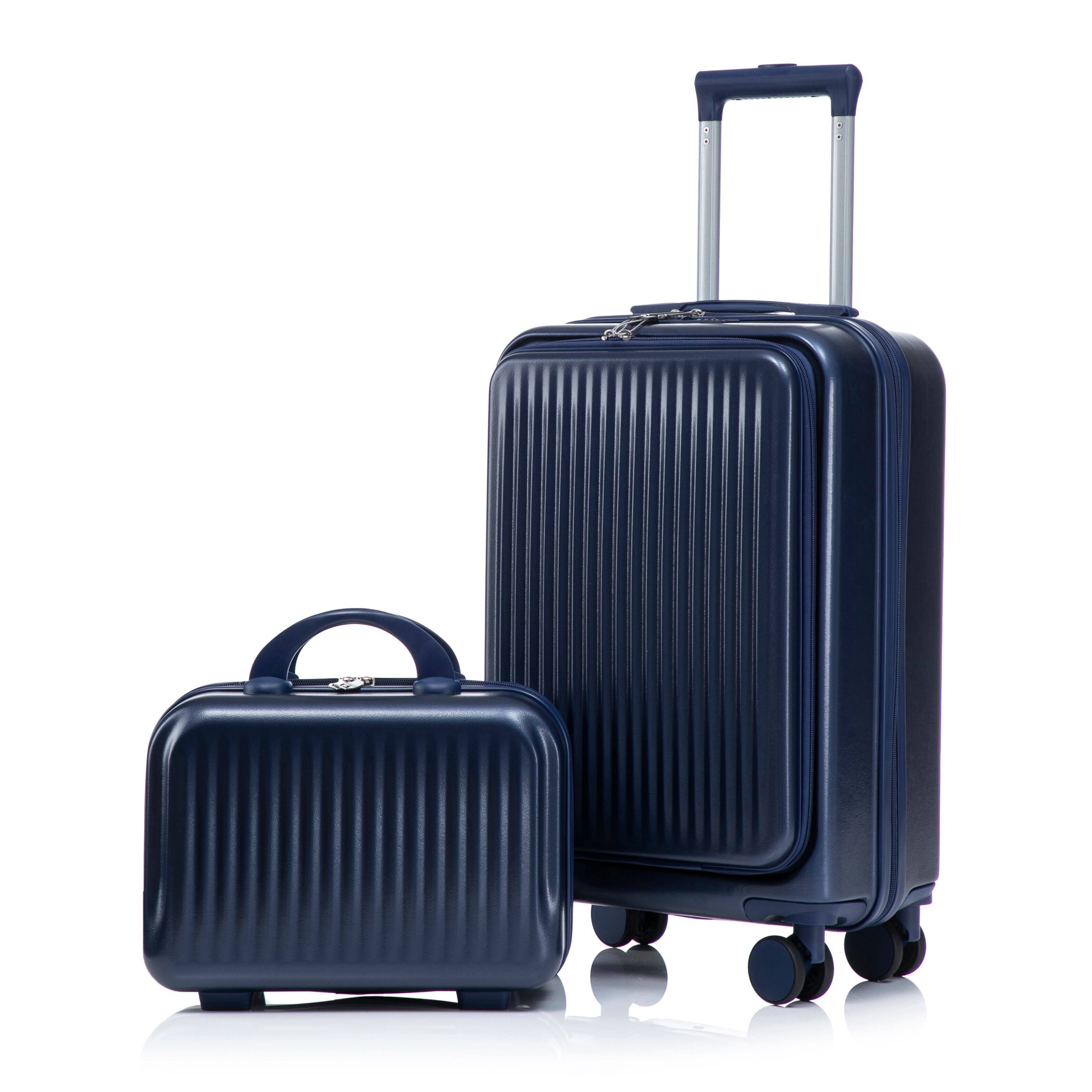 Angle. Z-Edge - 2-Piece Luggage Set - Carry-On & Cosmetic Case with Dual Spinner Wheels - Durable ABS Hardshell - Combination Lock - Dark Blue.