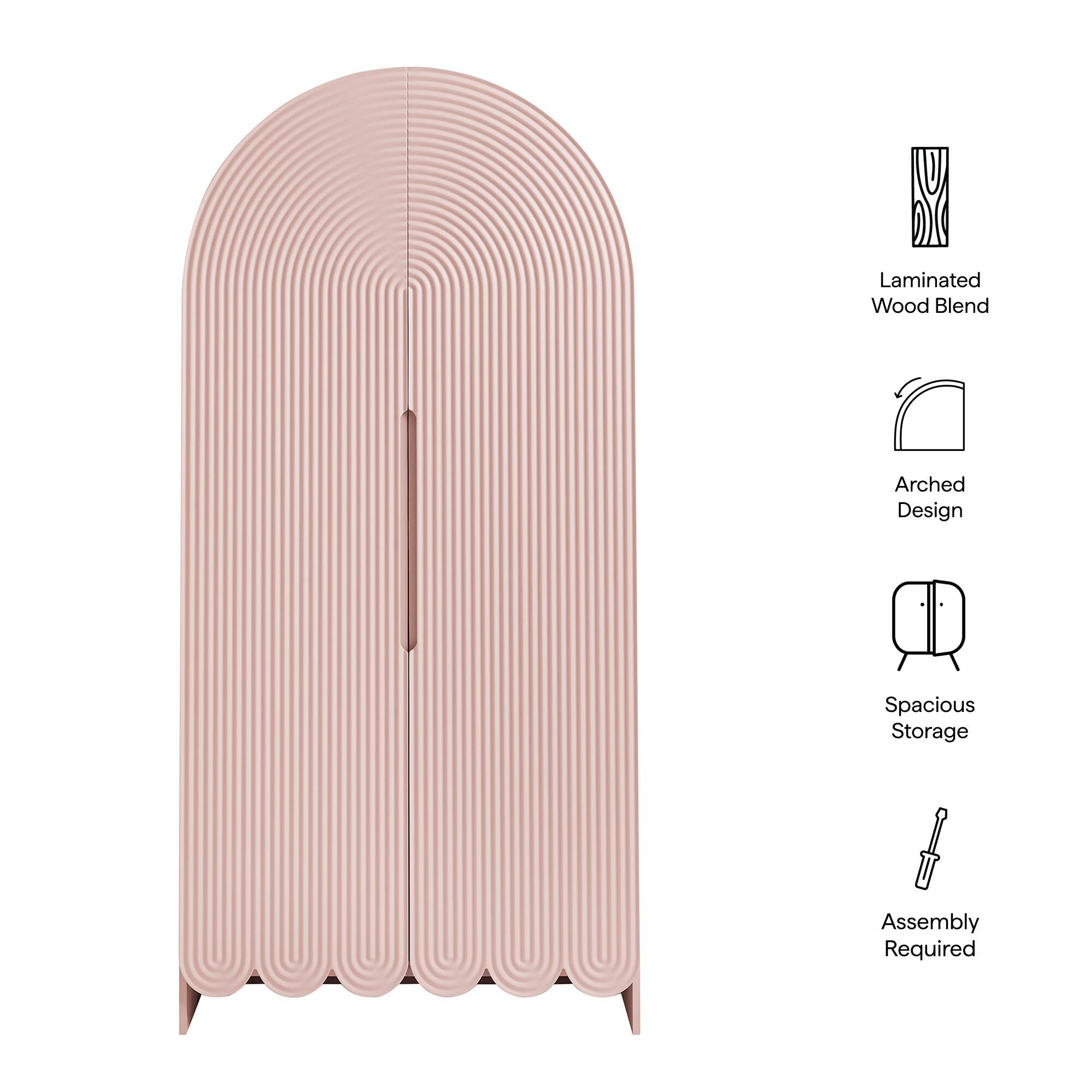 Laminated Wood Blend  
Arched Design  
Spacious Storage  
Assembly Required