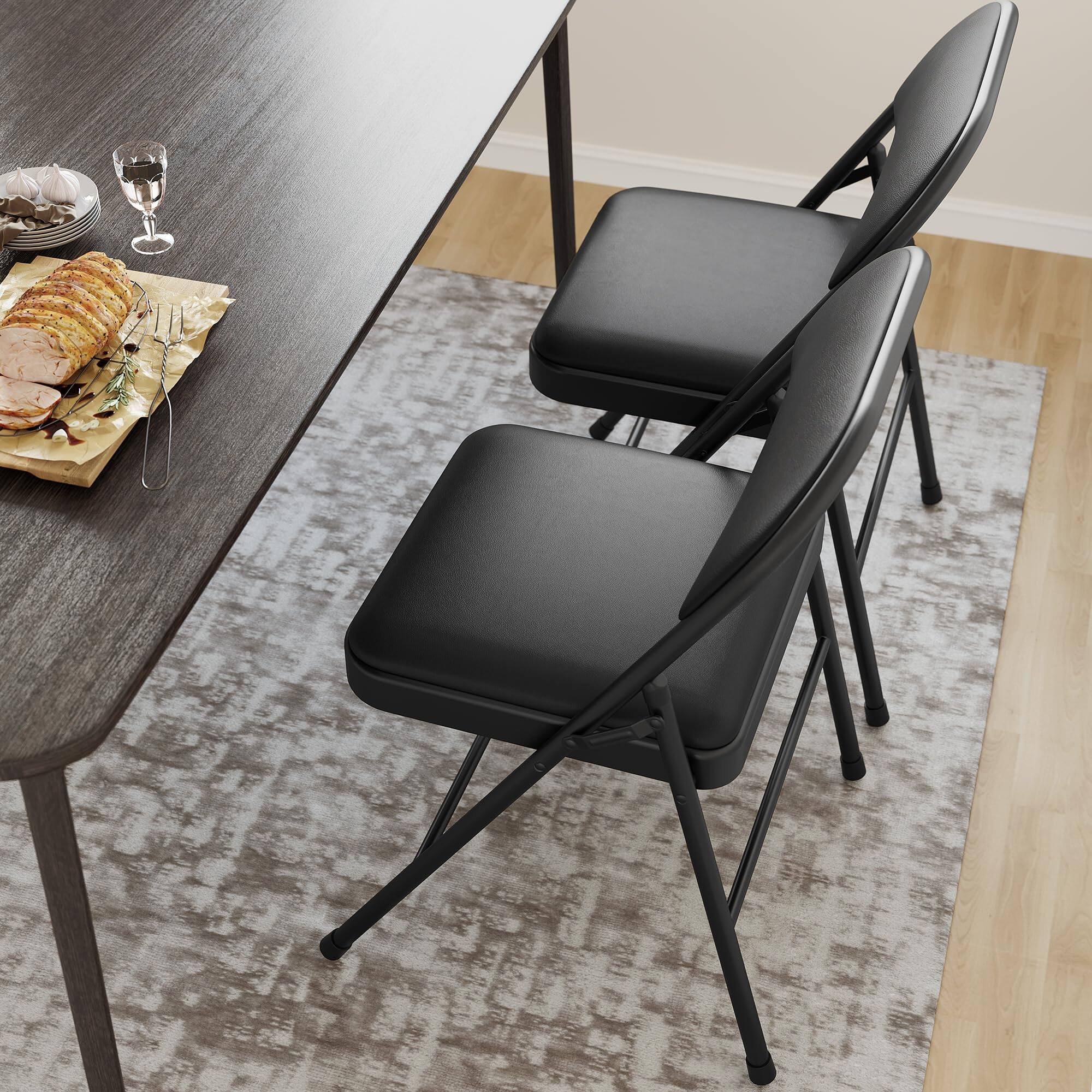 Alt View 2. Jojoka - 2 Pack Folding Chairs with Padded Cushions, Padded Foldable Chair Hold Up to 350 Pounds - Black.