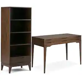 Simpli Home - Harper 48 inch Desk and 24 inch Bookcase - Walnut Brown