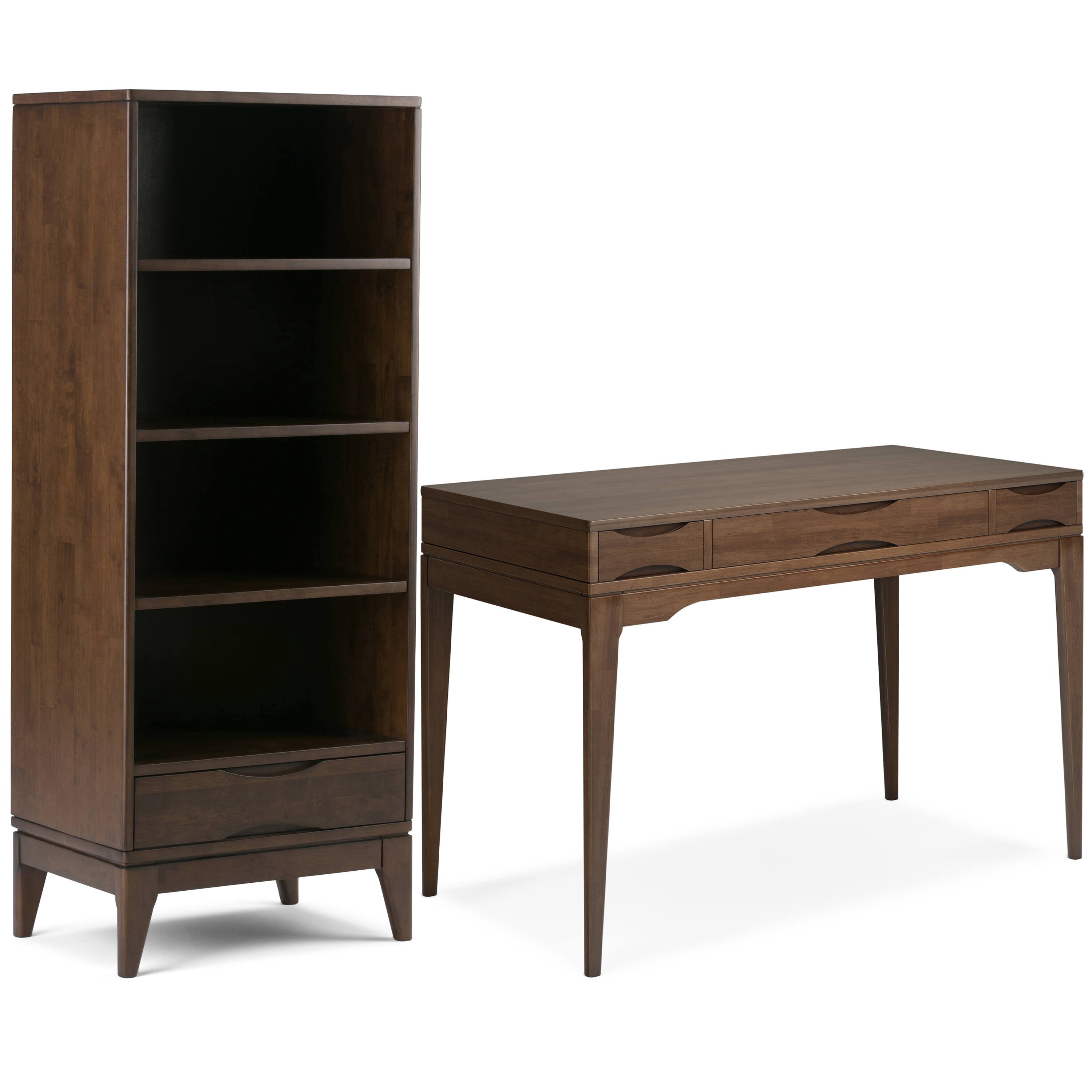 Front. Simpli Home - Harper 48 inch Desk and 24 inch Bookcase - Walnut Brown.