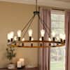 Front. RYHNUYNE - 16 Lights Wooden Wagon Wheel Chandelier,40'' Rustic Light Fixtures, Farmhouse Round Chandelier for Living Dining Room - Brown.