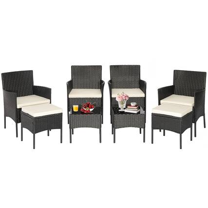 Front. Costway - Costway 8PCS Patio Rattan Furniture Set Sofas Ottomans Cushioned Table Free Combination - Black,Off White.