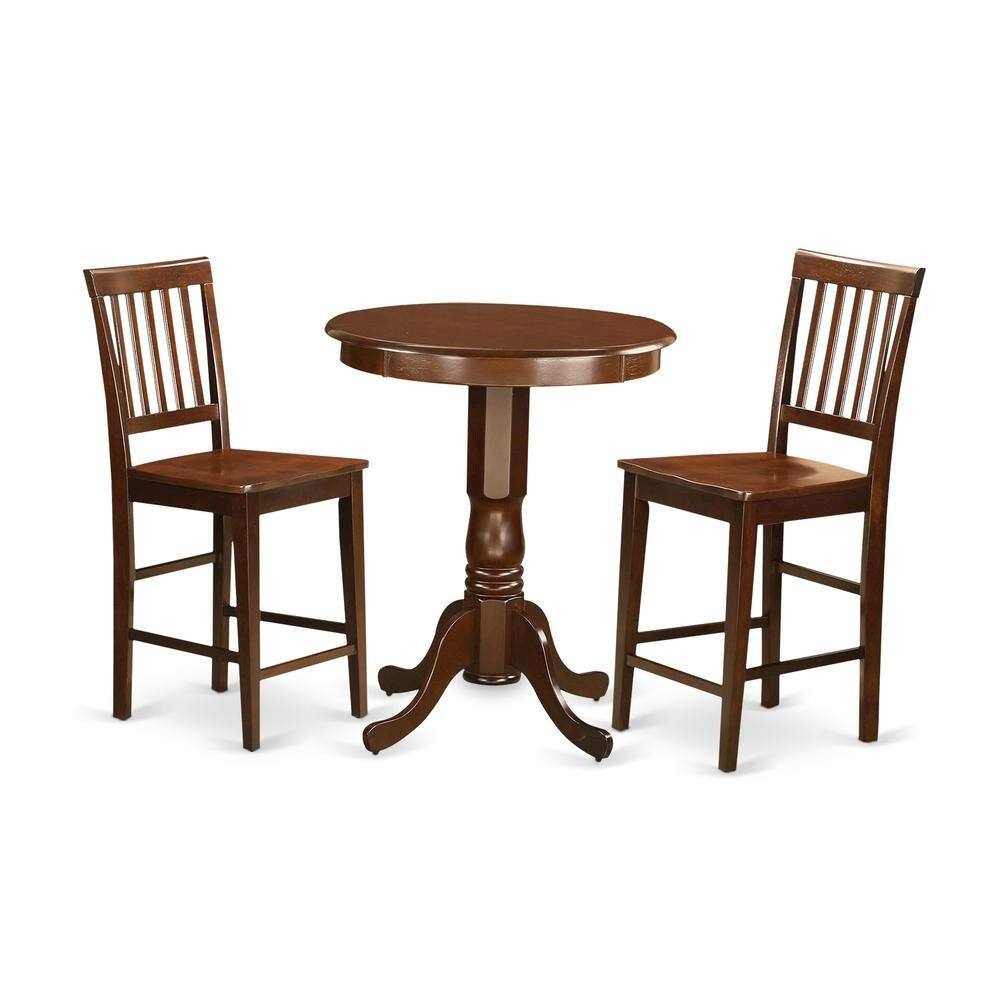 Left. FurniFact - Solid Wood 3 Piece High Top Table Set with Two Counter Height Chairs - Mahogany.