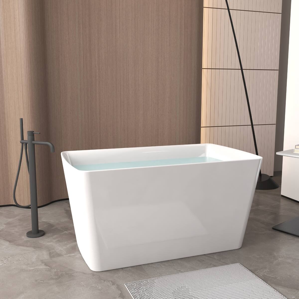Back. Loheer - Loheer 47.2 in Acrylic Freestanding Soaking Bathtub with Built In Seat, Gloss White Rectangular Tub, Left Drain - Gloss White.