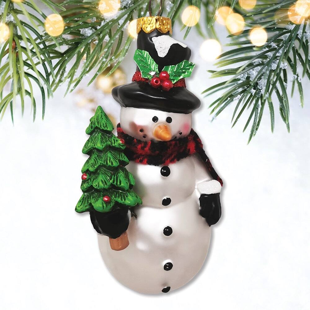 Alt View 1. OrnamentallyYou - Comfy Snowman and Radiant Christmas Tree Blown Glass Holiday Ornament - Multi-colored.