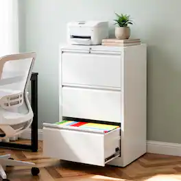 Meqiodas - 3 Drawer Lateral File Cabinet with Lock, Metal Lateral Filing Cabinet for Home Office - White