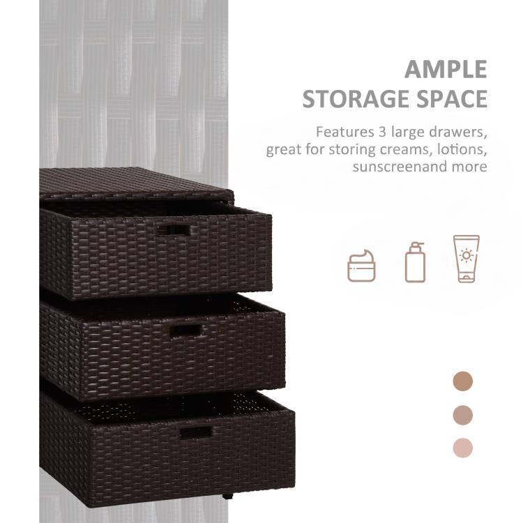 AMPLE STORAGE SPACE  
Features 3 large drawers, great for storing creams, lotions, sunscreen and more