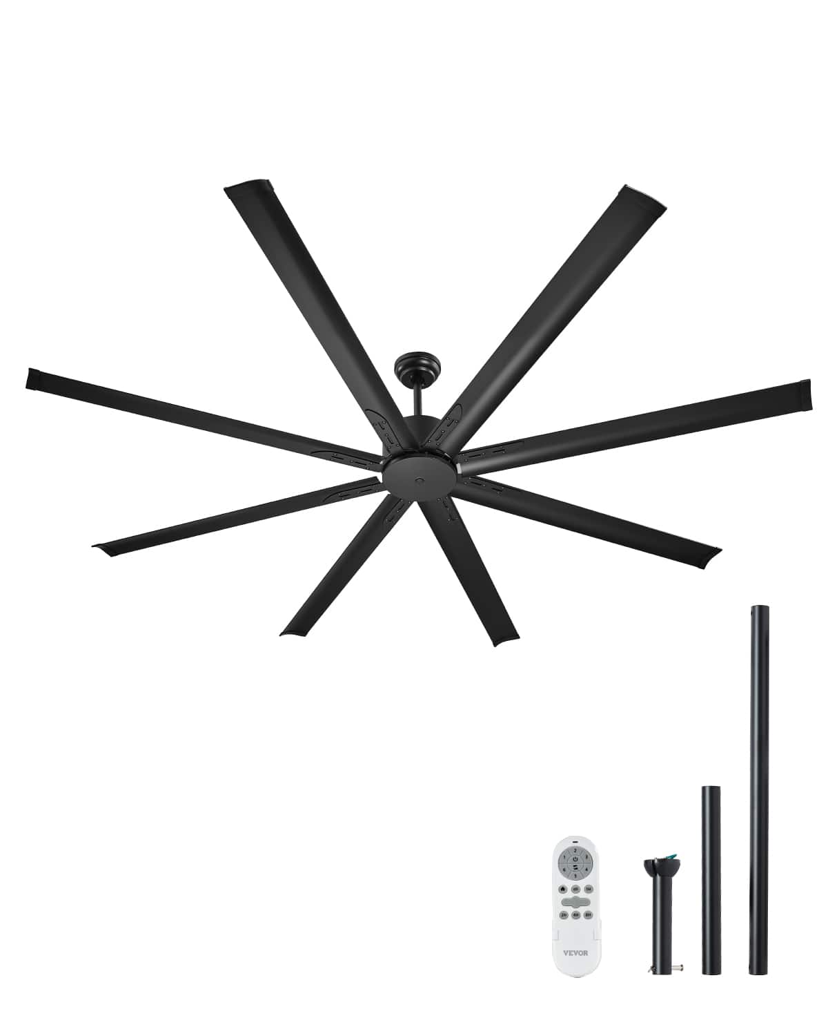 VEVOR - 84 In Ceiling Fan without Light, 6-Speed Remote Control, Aluminum 8-Blade, Reversible DC Motor - Black