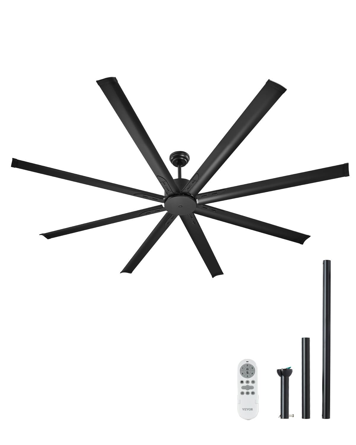 VEVOR - 84 In Ceiling Fan without Light, 6-Speed Remote Control, Aluminum 8-Blade, Reversible DC Motor - Black