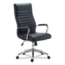 Alera - Eddleston Leather Manager Chair, Supports Up to 275 lb, Seat/Back, Chrome Base - Black