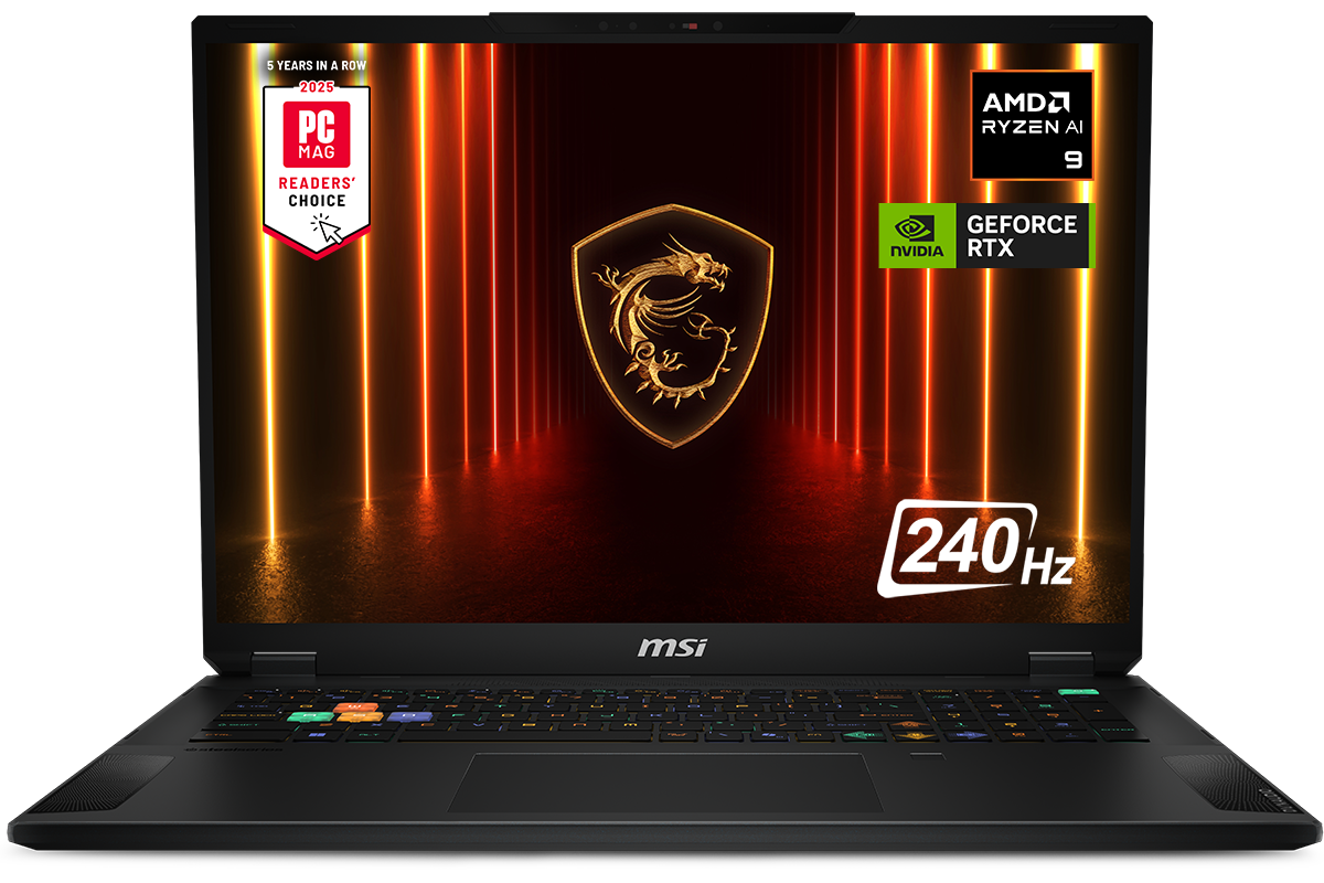 MSI - Stealth A18 AI+ - Copilot+PC- 18" 240Hz QHD+ Ultra Thin Gaming Laptop - AMD Ryzen AI R9-365 - 32GB - RTX 5080 -1TB SSD - Midnight Black - Front_Zoom