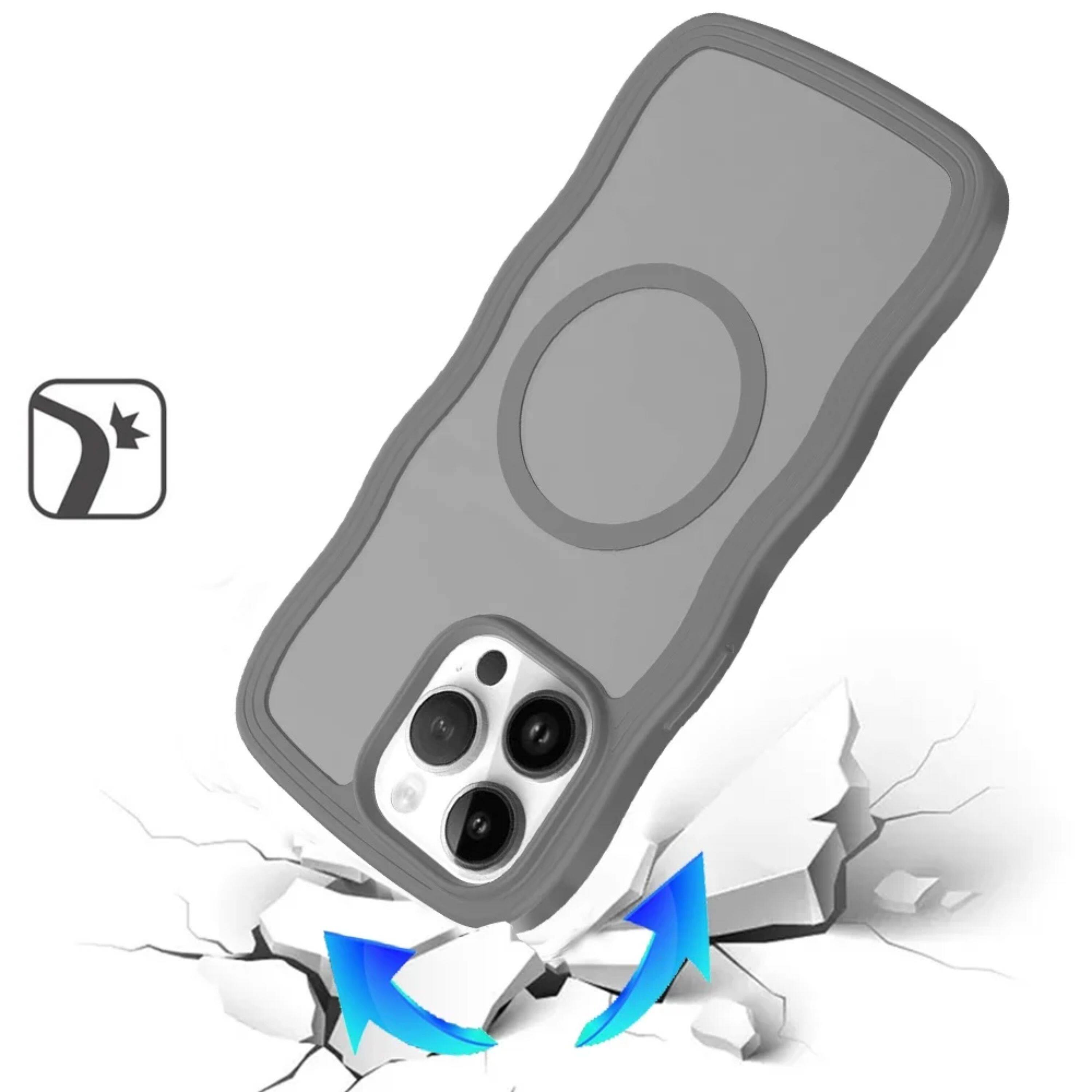 Angle. Kitcheniva - Wavy Side Grip With Magnetic Circle Cover For iPhone 14 Pro Max Grey - Grey.