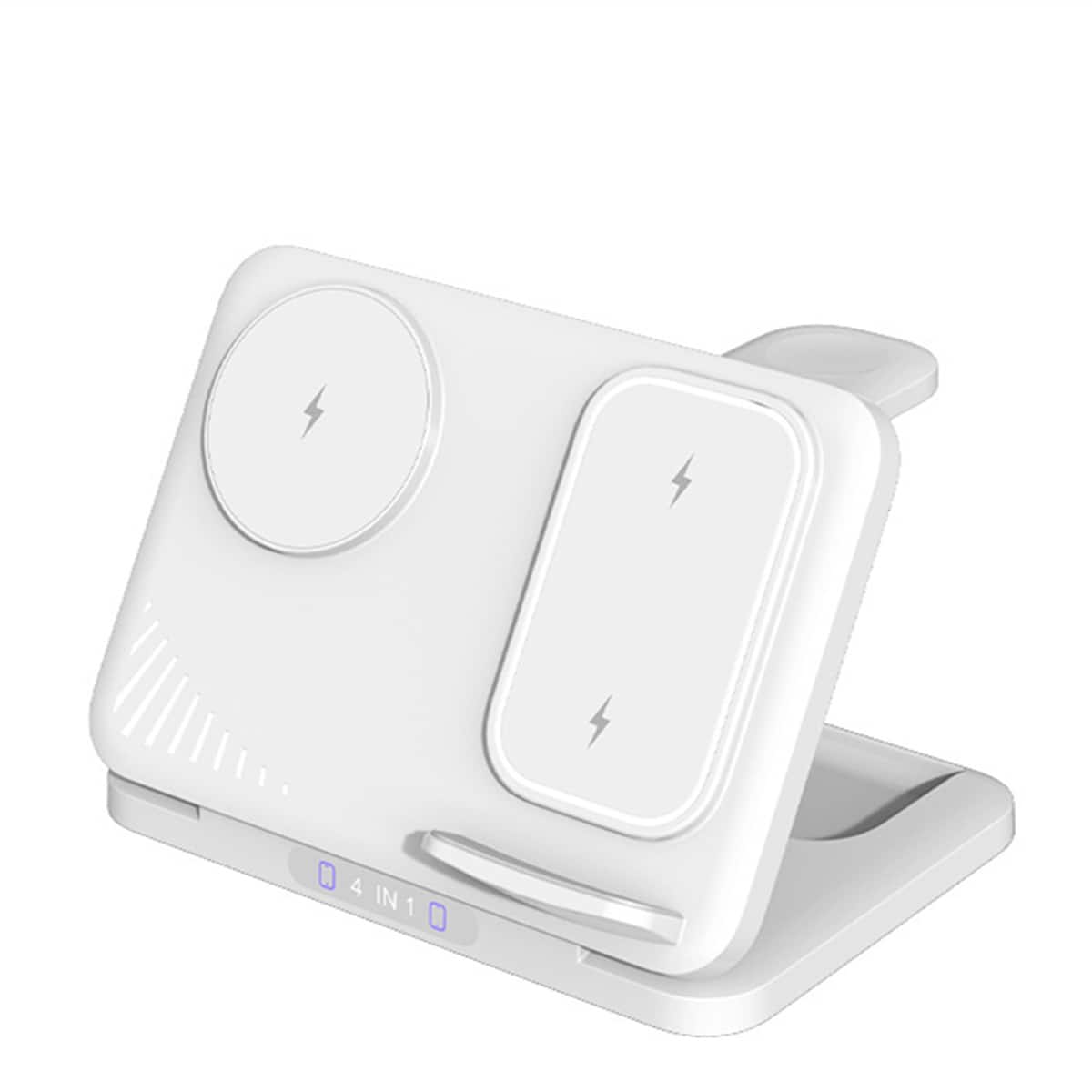 RISOKEYS - 4-in-1 Dual-Device 15W Fast Wireless Charger - Power Adapter with Folding Stand for Apple iPhone and Watch - White