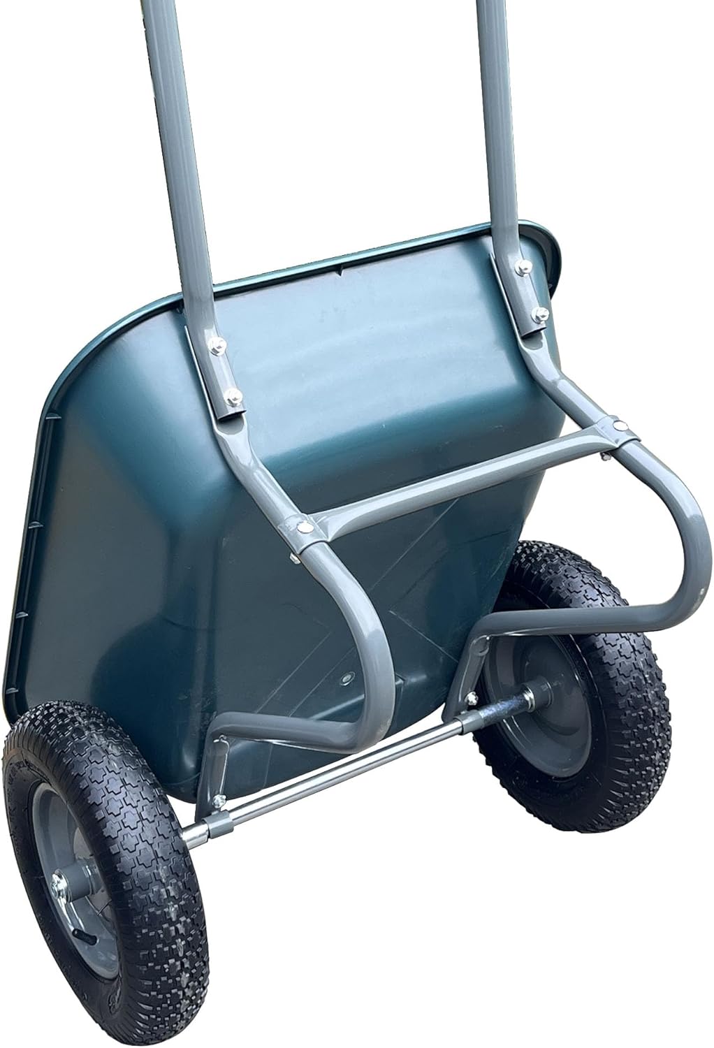 Front. Acekool - Garden Wheelbarrow Cart, Heavy-Duty Utility with Dual Wheels & Built-in Stand, 600 lbs Capacity, Green - Green.