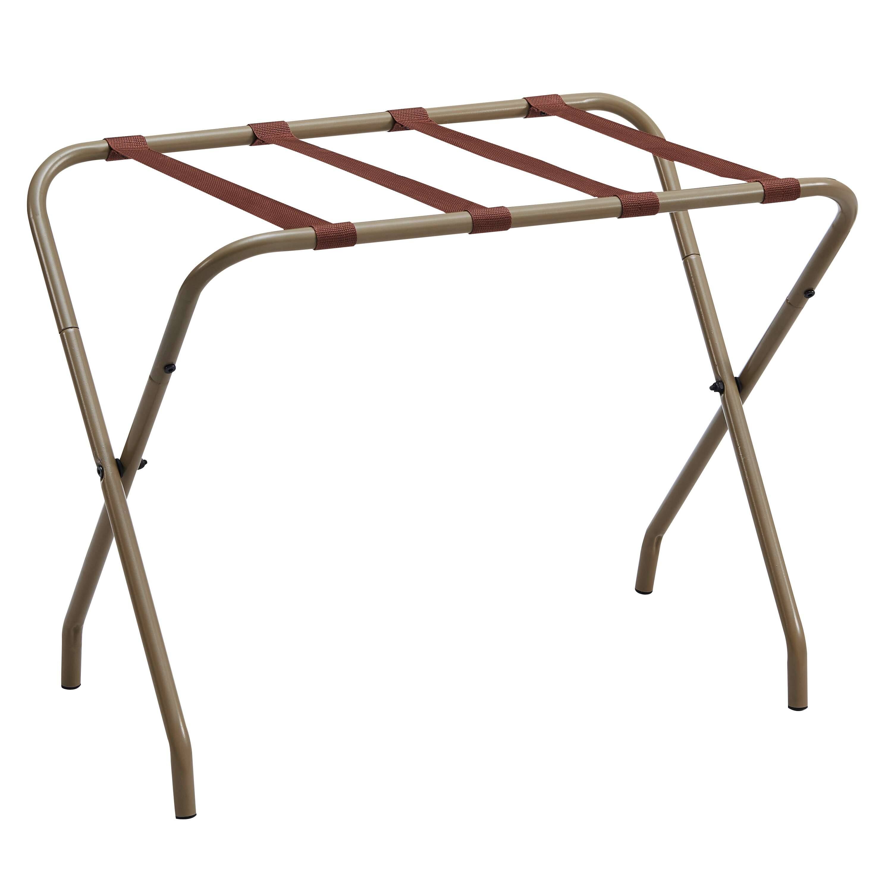 Kings Brand Furniture - Foldable Luggage Rack with Straps Heavy Duty Suitcase Stand - Gold Gray