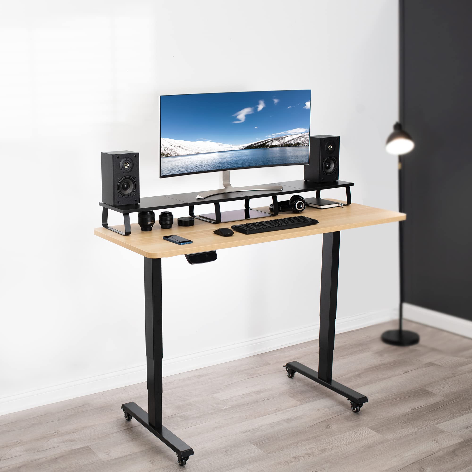 Alt View 8. Refined Abode Design - Extra Long Monitor Stand Wood & Steel Desktop Riser Multi Screen Tv Laptop Desk And Tabletop Organizer Stan - Default.