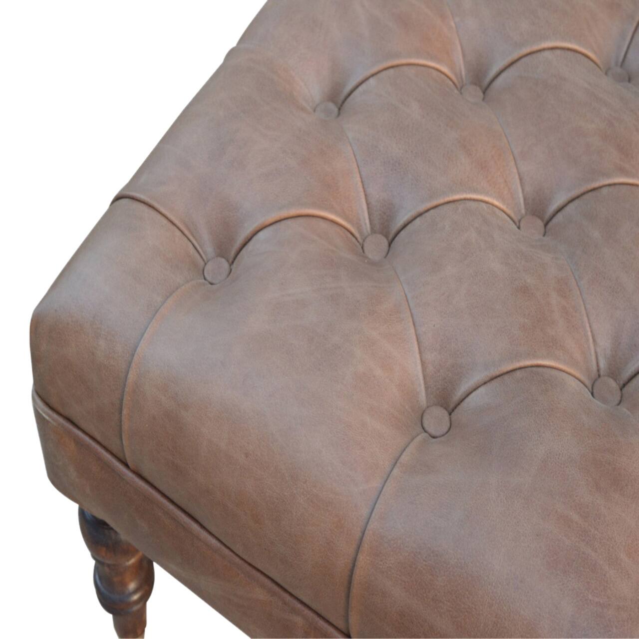 Alt View 5. Artisan Furniture - Artisan Furniture Solid Wood Buffalo Leather Ottoman, Upholstered, Brown - Brown.