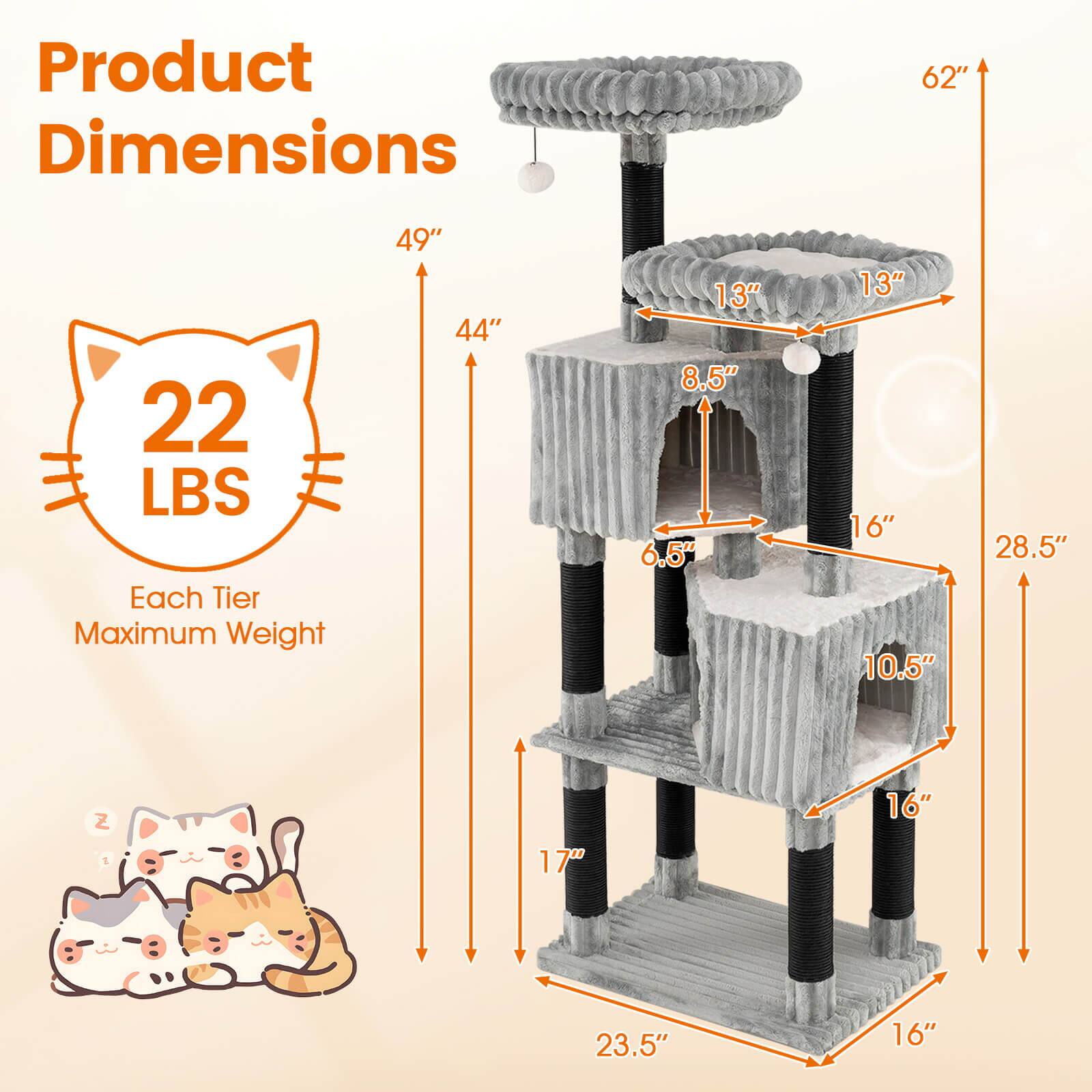 Product Dimensions: 62"  
Each Tier Maximum Weight: 22 LBS  
Dimensions: 49" x 44" x 13" x 8.5" x 6.5" x 13" x 16" x 10.5" x 28.5" x 17" x 16" x 23.5" x 16"