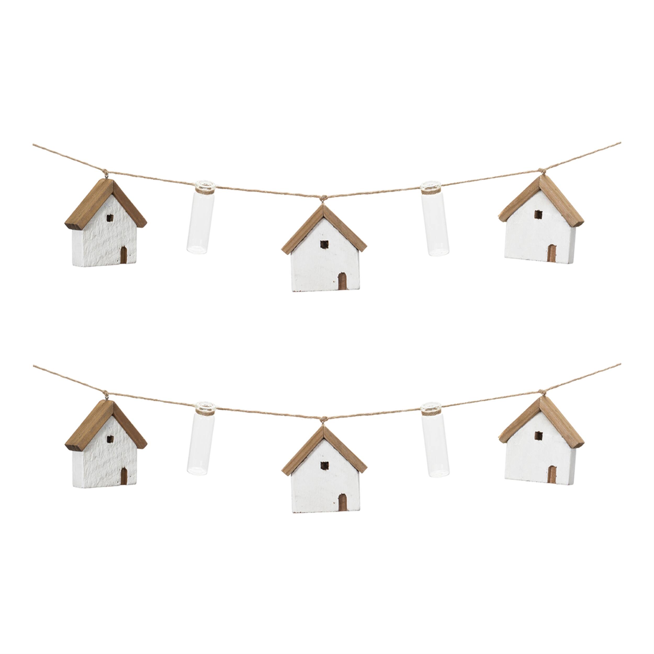 Left. BreeBe - House and Tube Vase String Garland (Set of 2) - White, Green, Brown.