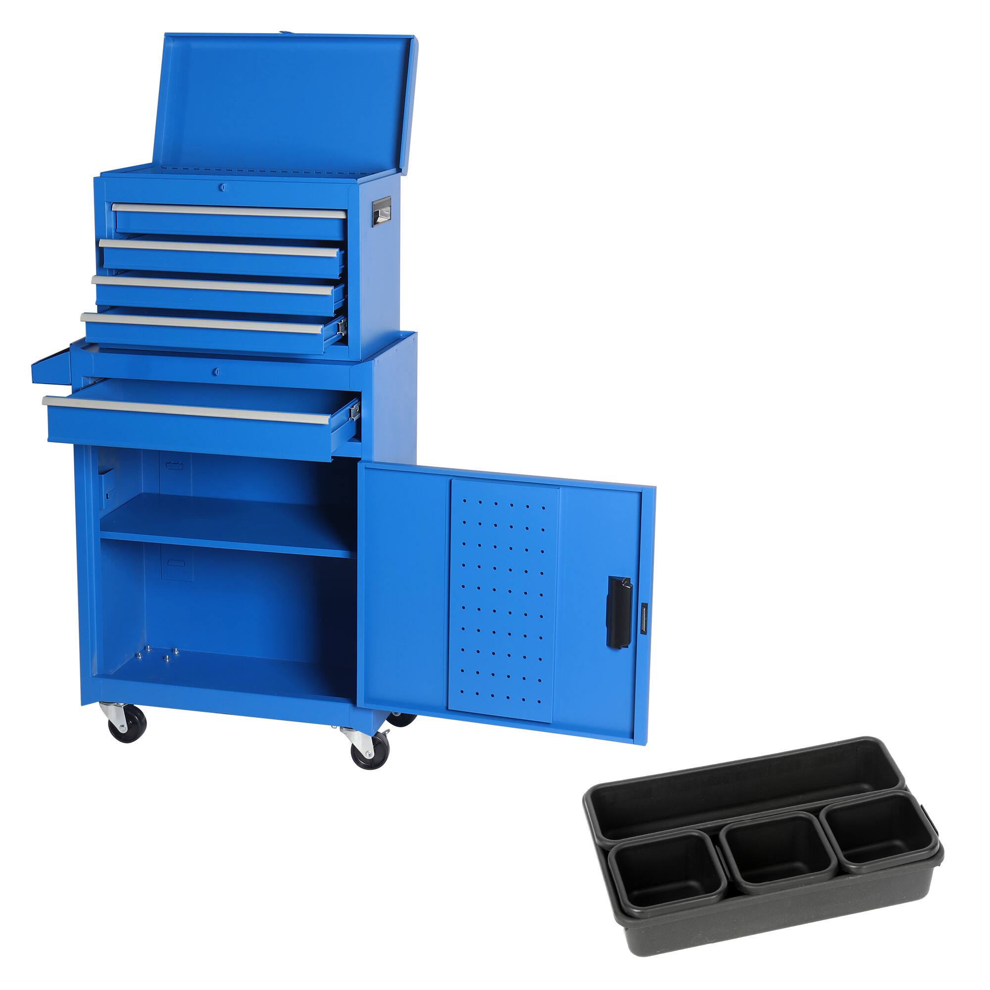 Front. APRILSOUL - 5 Drawer Rolling Tool Storage Cabinet with Detachable Top Tool Box Liner - Blue.