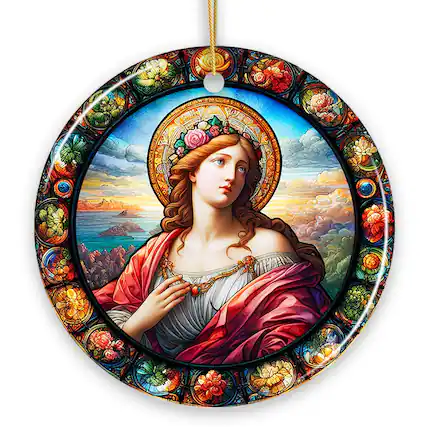 Front. OrnamentallyYou - Beautiful Woman Stained Glass Themed Renaissance Italy Painting Ornament Medieval Christmas Gift - Multi-colored.