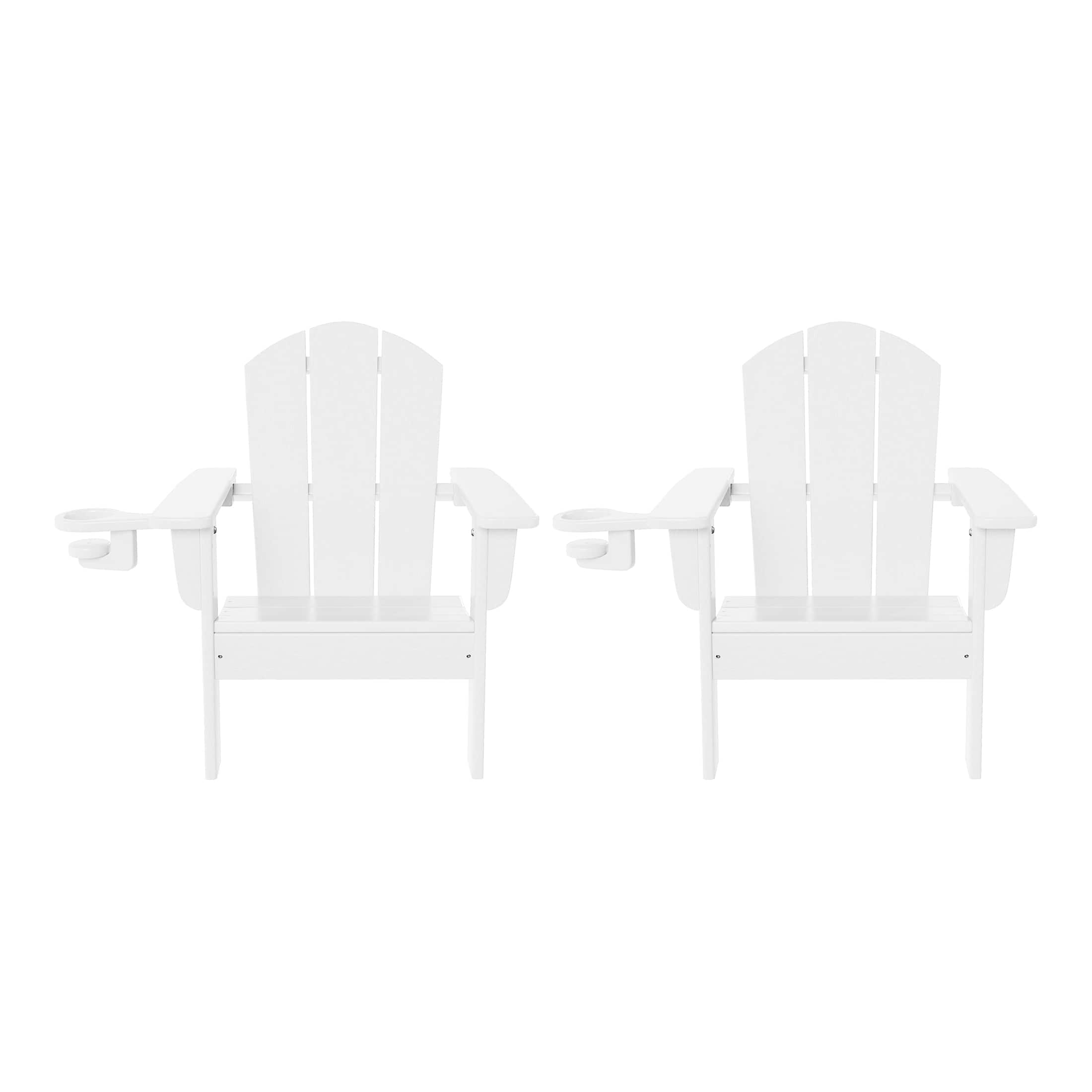 WestinTrends - Malibu Kids Outdoor HDPE Plastic Adirondack Patio Chairs with Cup Holders (Set of 2) - White