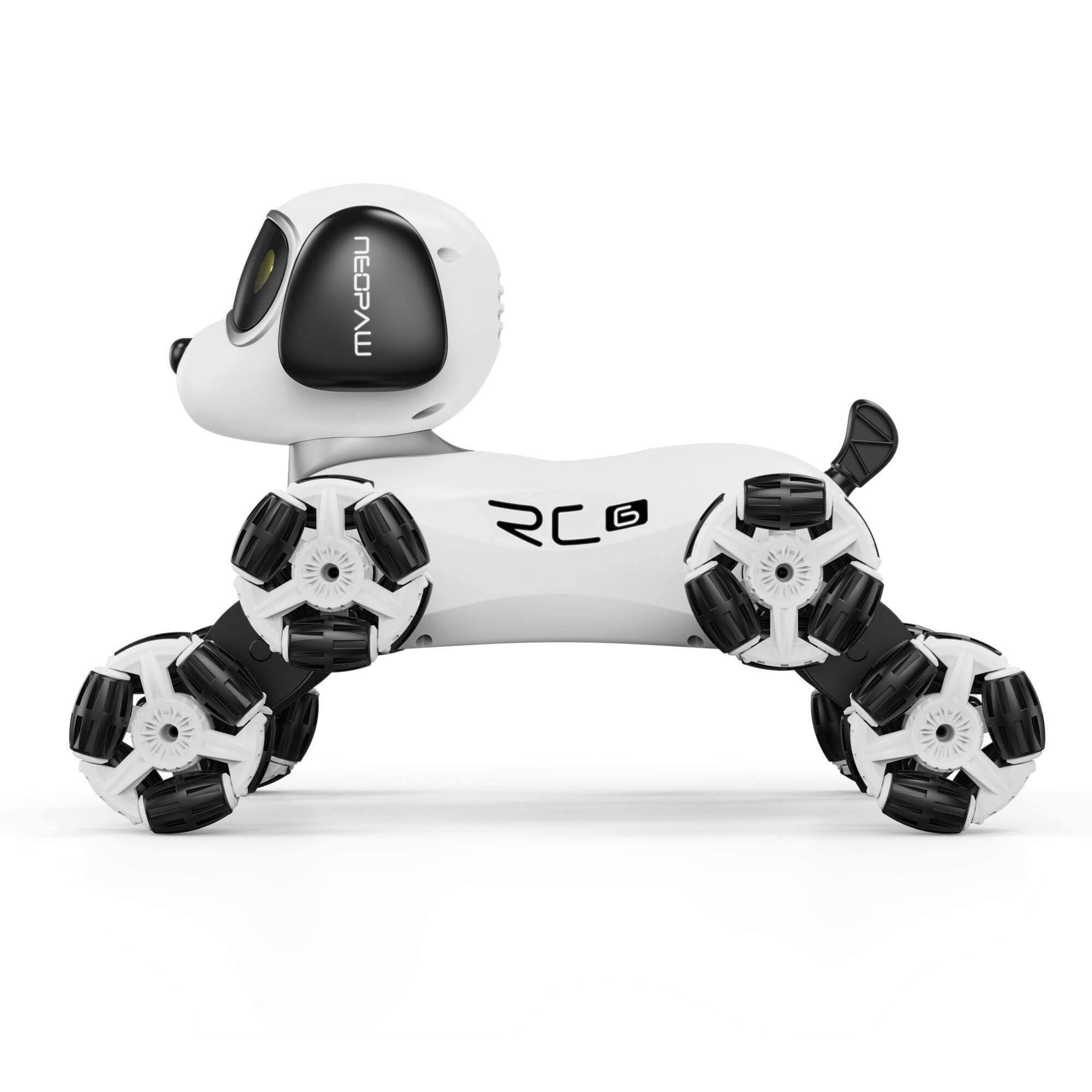 Alt View 3. Contixo - RC6 NeoPaw 8-Wheel RC Robot Dog with 360° Drifting, LED Lights, Sounds and Auto Demo, Ages 6+ - White and Black.