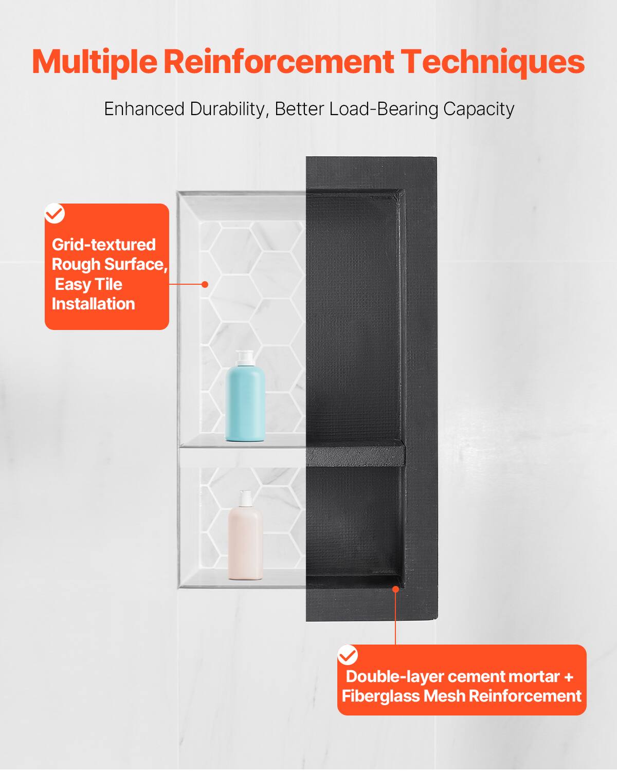 Multiple Reinforcement Techniques  
Enhanced Durability, Better Load-Bearing Capacity  

- Grid-textured Rough Surface, Easy Tile Installation  
- Double-layer cement mortar + Fiberglass Mesh Reinforcement