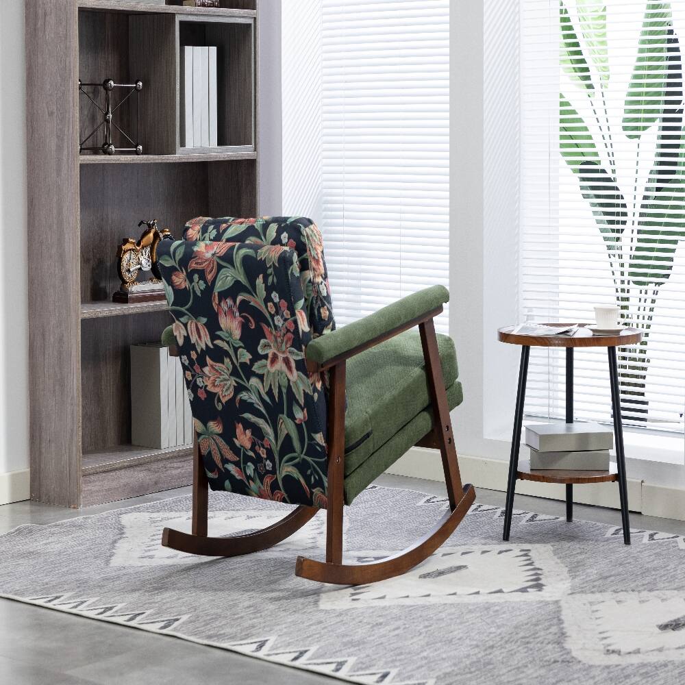 Alt View 4. Loheer - Loheer Mid Century Modern Accent Chair Solid Wood Rocking Chair Green - Green.