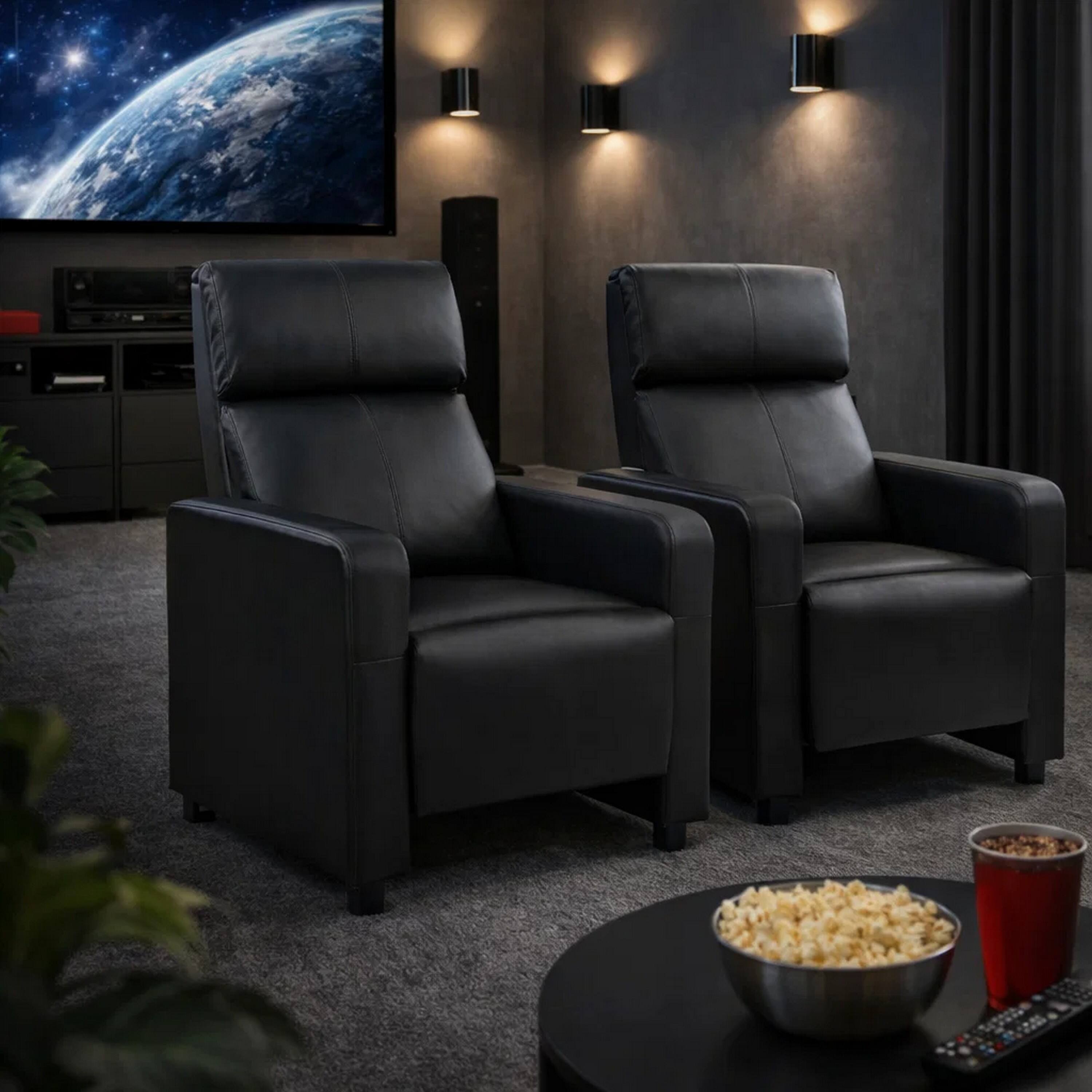 Alt View 3. Manhattan Lane - Modern Theater Seating Push Back Recliner - BLACK.
