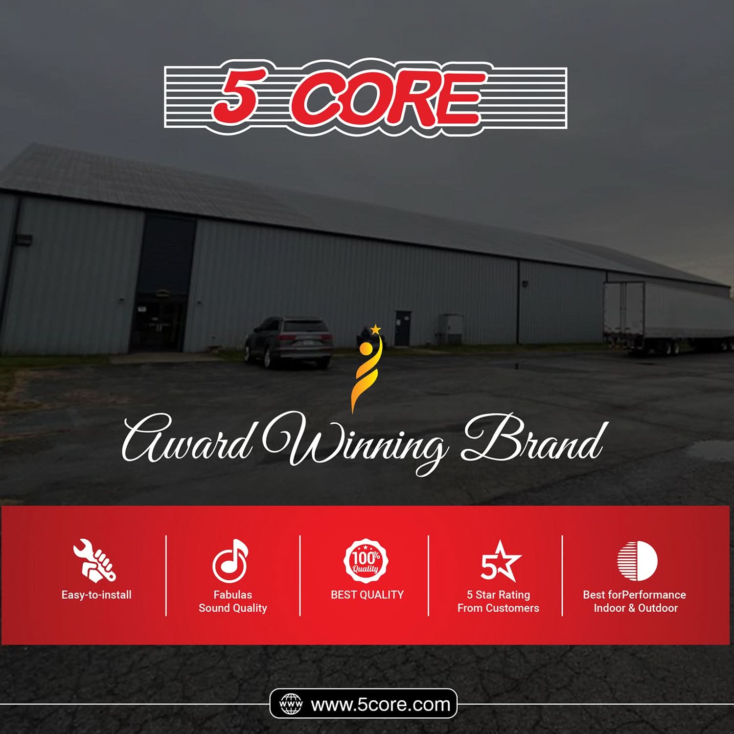 5 CORE Award Winning Brand: Easy-to-install, Fabulous Sound Quality, 100% Quality, BEST QUALITY, 5 Star Rating From Customers, Best for Performance Indoor & Outdoor. Visit www.5core.com.