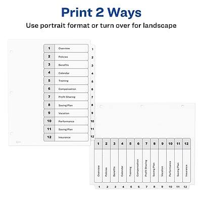 Print 2 Ways  
Use portrait format or turn over for landscape

1. Overview  
2. Policies  
3. Benefits  
4. Calendar  
5. Training  
6. Compensation  
7. Profit Sharing  
8. Saving Plan  
9. Vacation  
10. Performance  
11. Saving Plan  
12. Insurance  

1 2 3 4 5 6 7 8 9 10 11 12