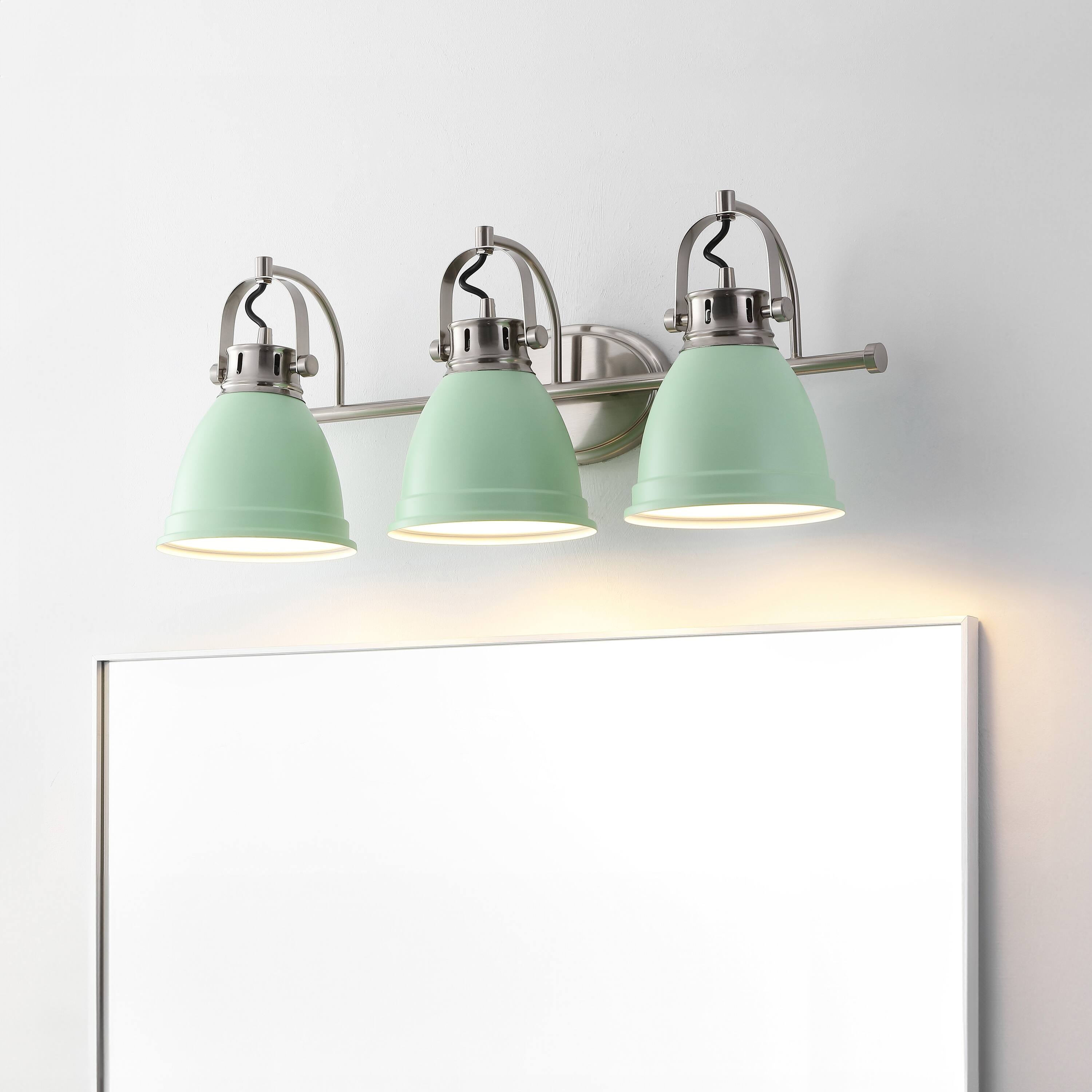 Alt View 1. Jonathan Y - Phineas 25.5" 3-Light Adjustable Farmhouse Bohemian Iron LED Vanity Light, Mint Green/Nickel - Mint Green.