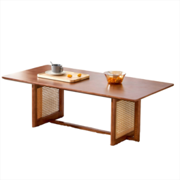 Ecooso - Chinese style log wind Imitation rattan Walnut color tea table rectangular solid wood coffee low table - Natural Wood