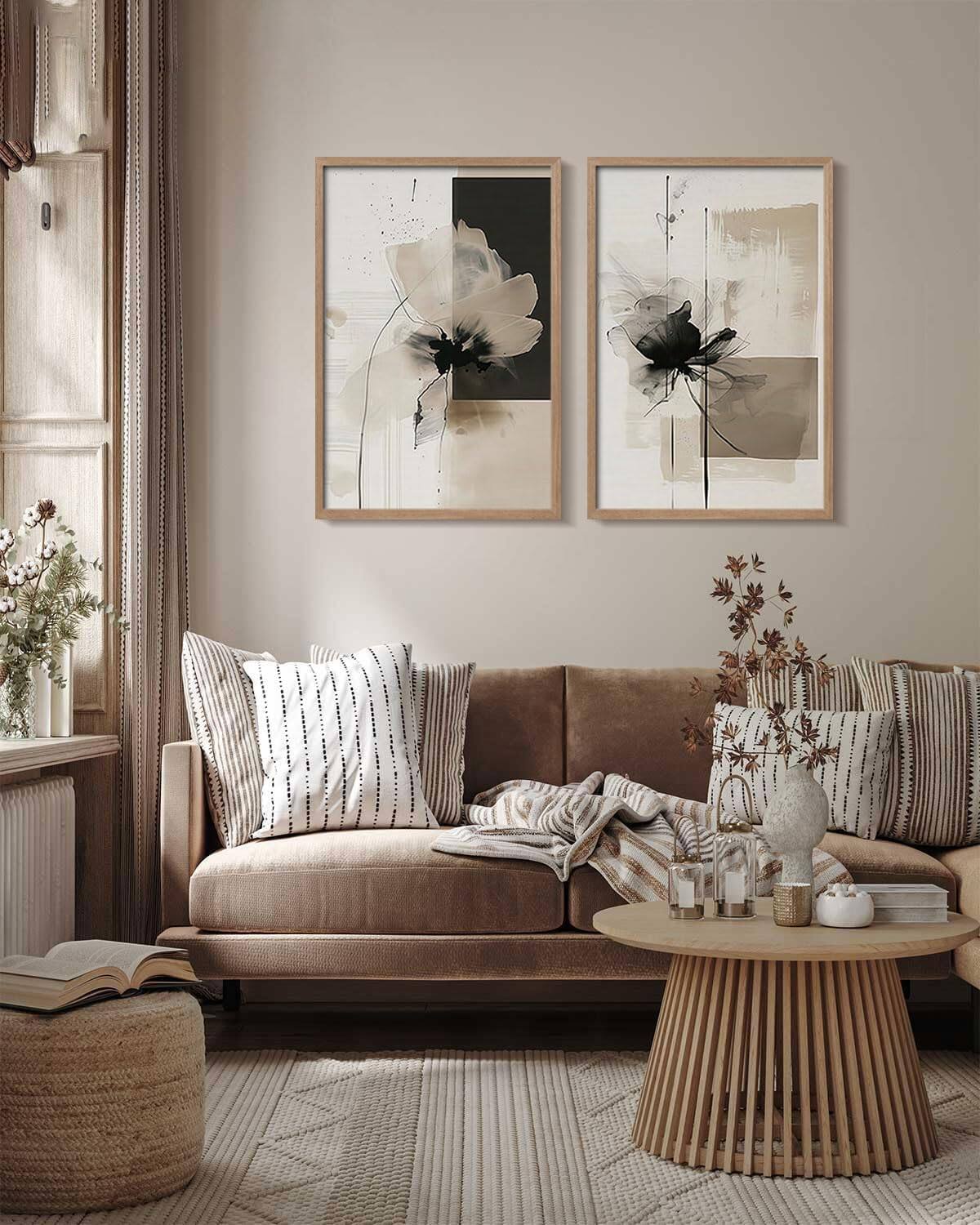 Alt View 5. Fabibe - Framed Black and White Flower Abstract Wall Art Modern Neutral Canvas Prints Posters Pictures Gallery Wall Decor Living - Blue 16"L x 12"W.