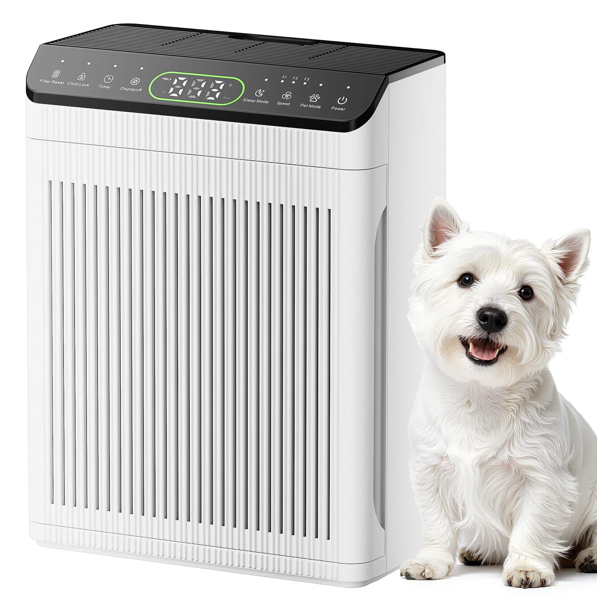 GlowWise - 2200 ft² Air Purifier for Home & Bedroom with Washable Filters, Fragrance, PM2.5 Display for Smoke, Dust, Odors - White