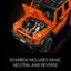 The image features a small orange toy car with a gearbox that includes a drive, neutral, and reverse. The car is displayed on a black background, and the gearbox is prominently visible. The toy car is designed to be a fun and engaging play experience for children or enthusiasts of all ages.