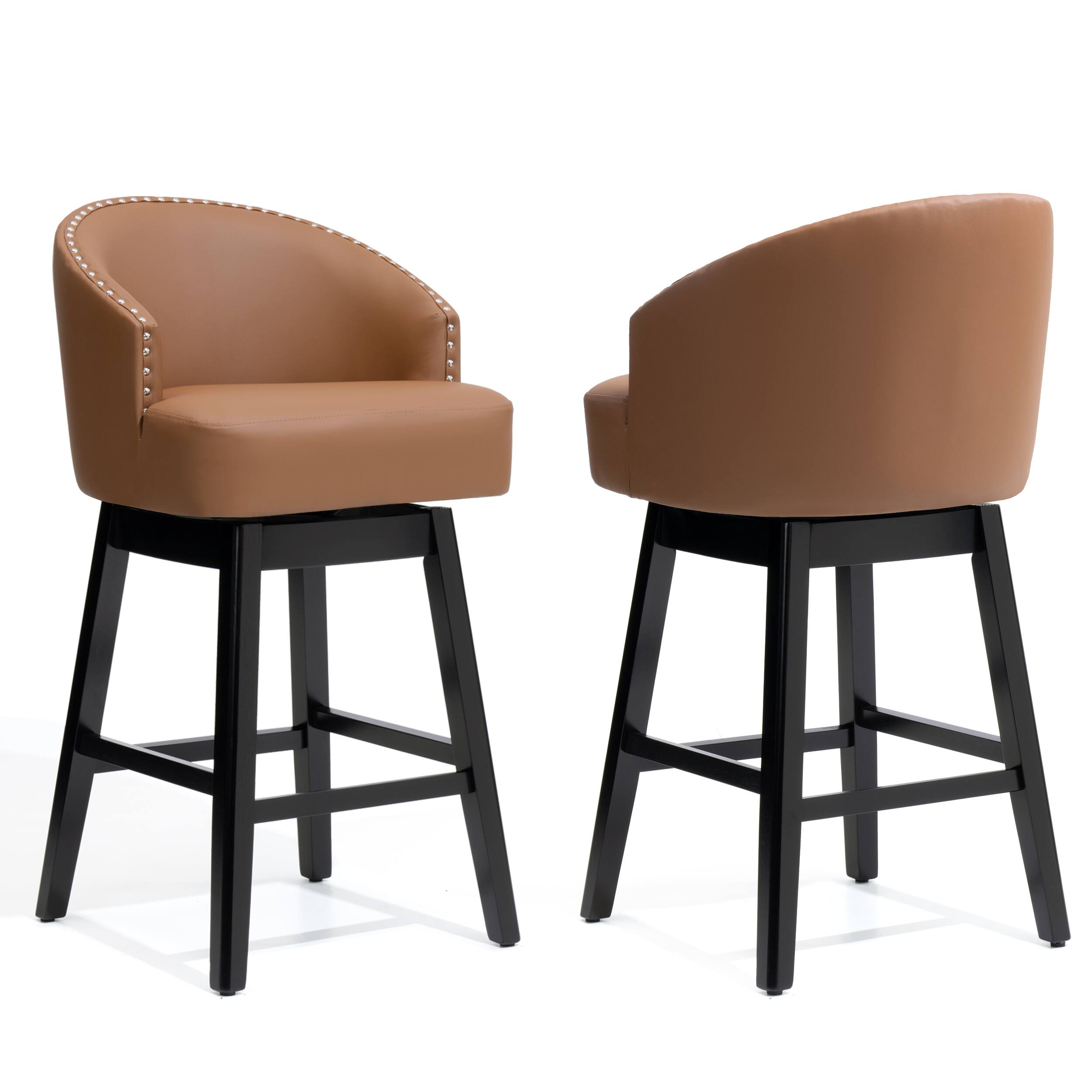 Alt View 4. Crestlive Products - Crestlive Products 2PC 30" Swivel Faux leather Upholstered Bar Stools with Solid Wood Legs Home Decor - brown.