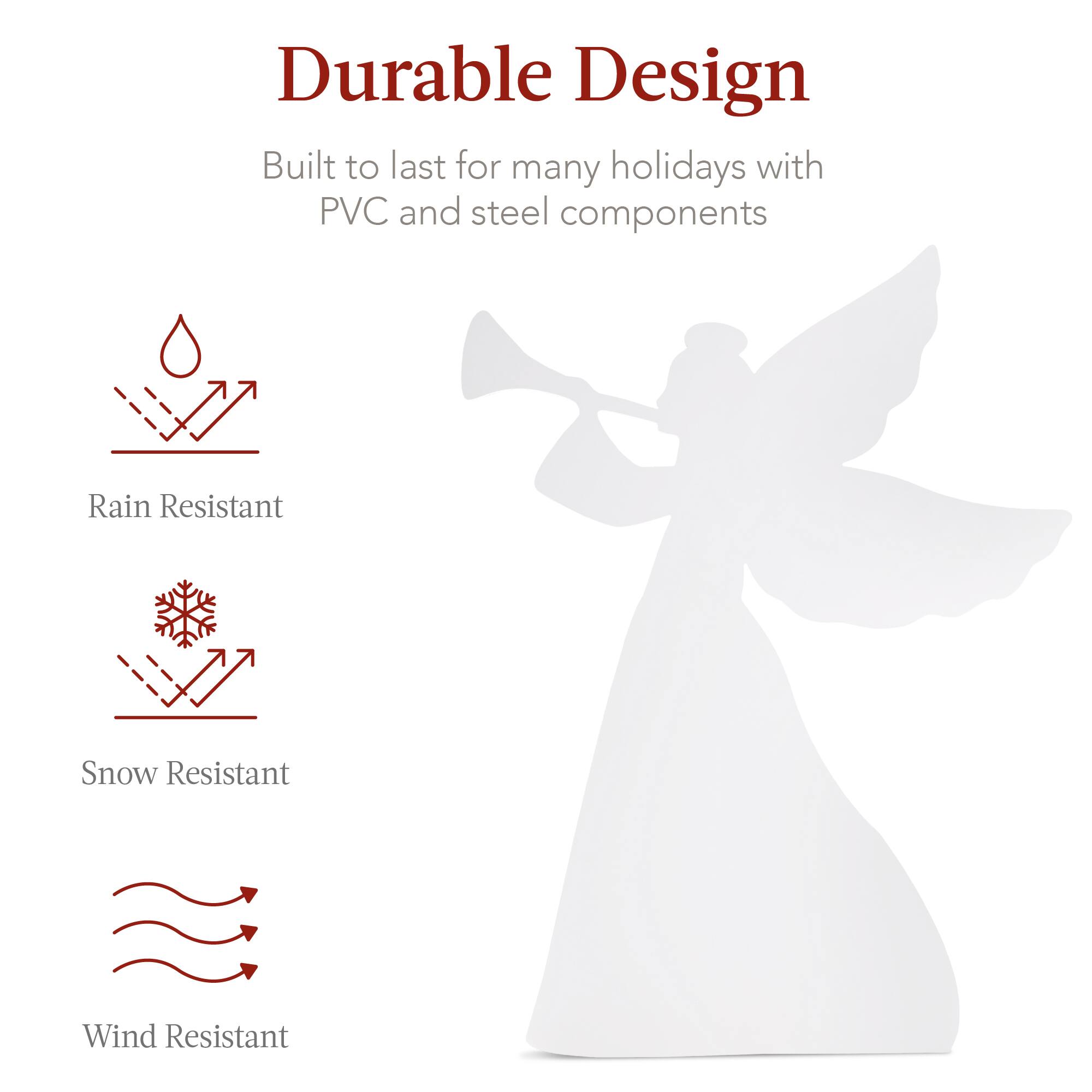 Durable Design

Built to last for many holidays with PVC and steel components

- Rain Resistant
- Snow Resistant
- Wind Resistant