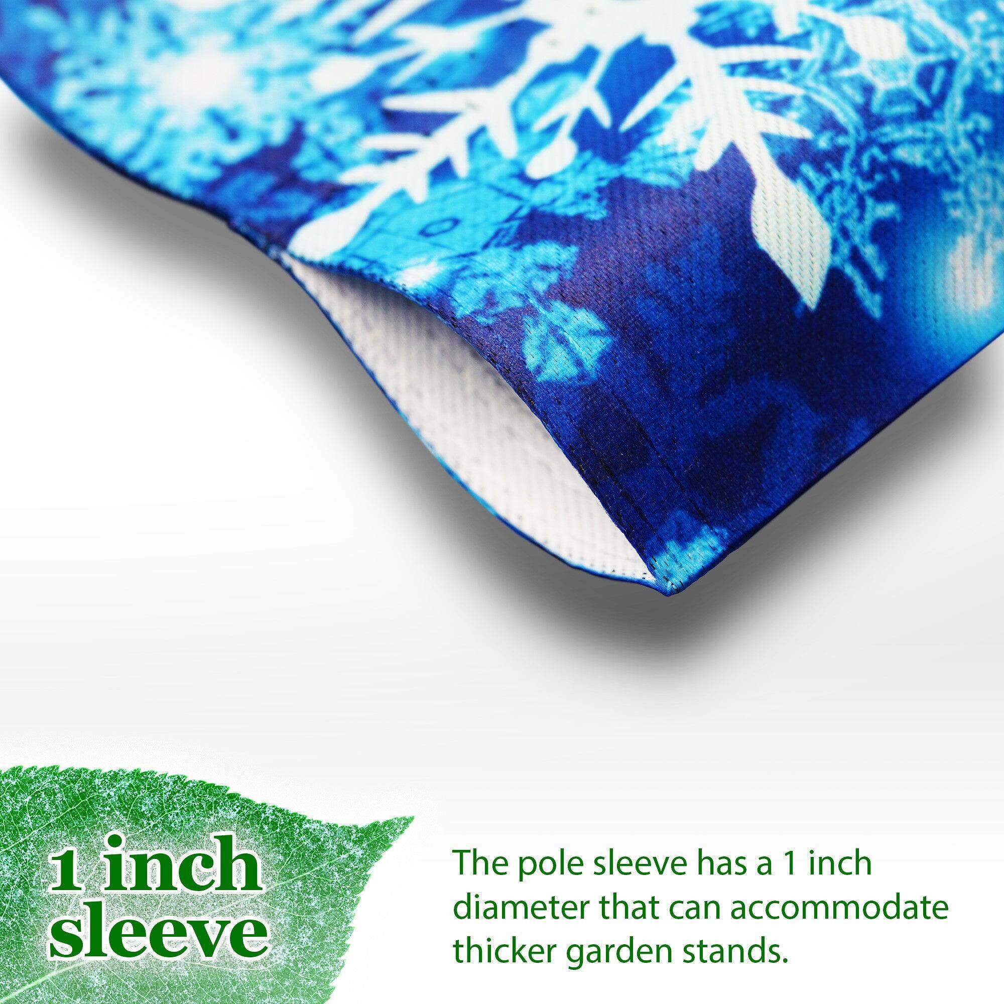 1 inch sleeve

The pole sleeve has a 1 inch diameter that can accommodate thicker garden stands.