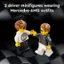 2 driver minifigures wearing Mercedes-AMG outfits.